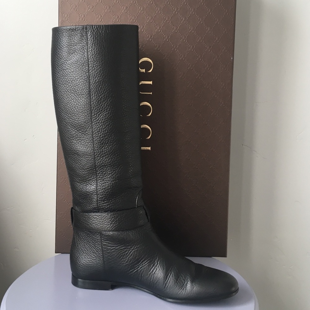 Gucci Black Leather Interlocking G Sachalin Pull-on Riding Boots Sz 7 US / 37 EU - Picture 9 of 16